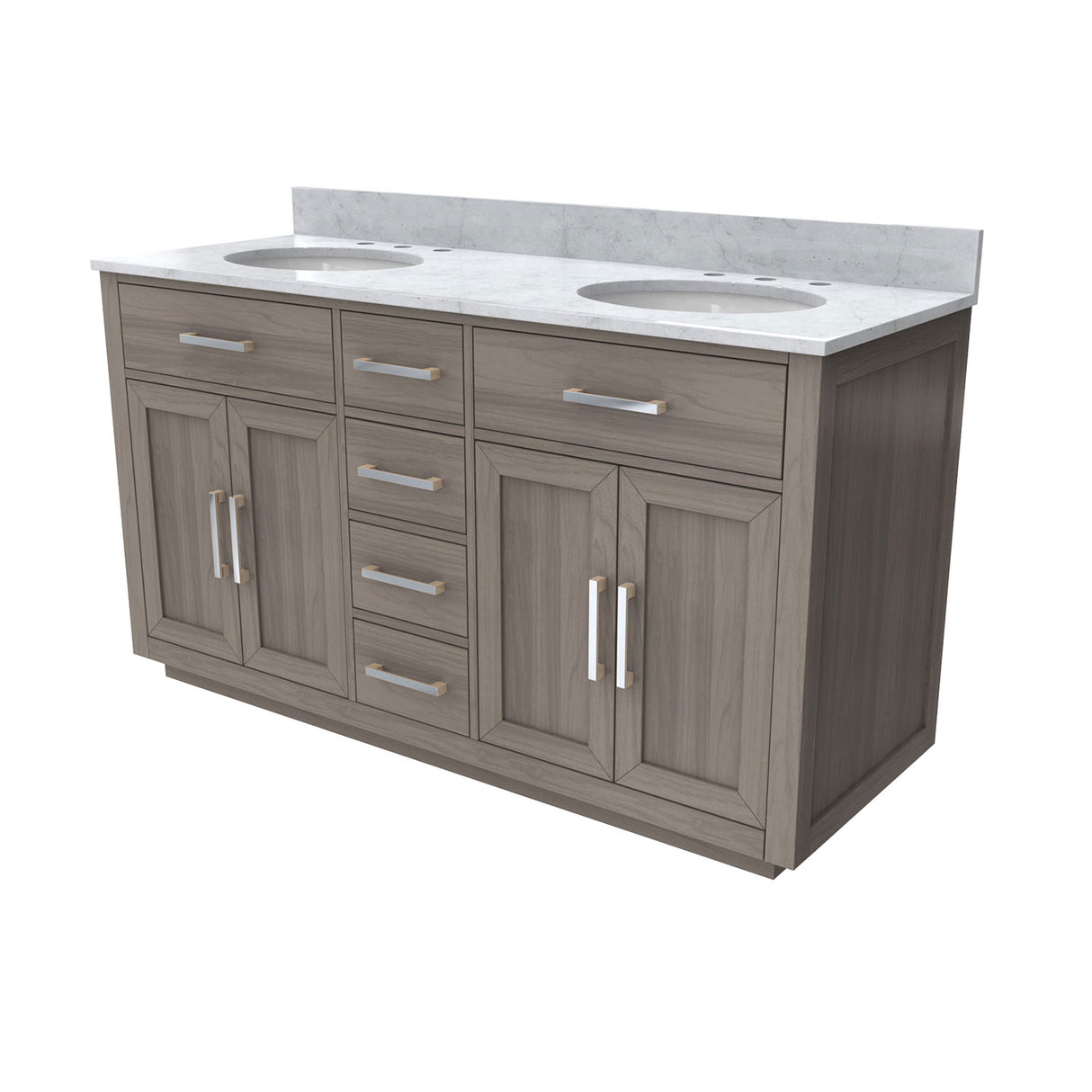 Dexterity 60 Inch Oak Vanity with Oval Undermount Sinks - Gray Oak