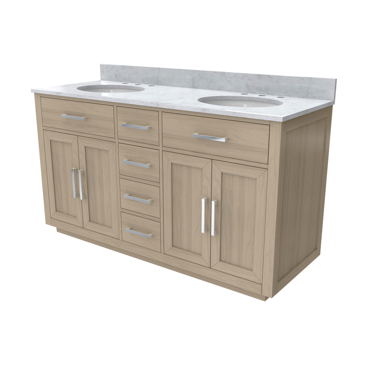 Dexterity 60 Inch Oak Vanity with Oval Undermount Sinks - Light Oak