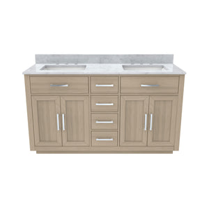 Dexterity 60 Inch Oak Vanity with Rectangular Undermount Sinks - Light Oak