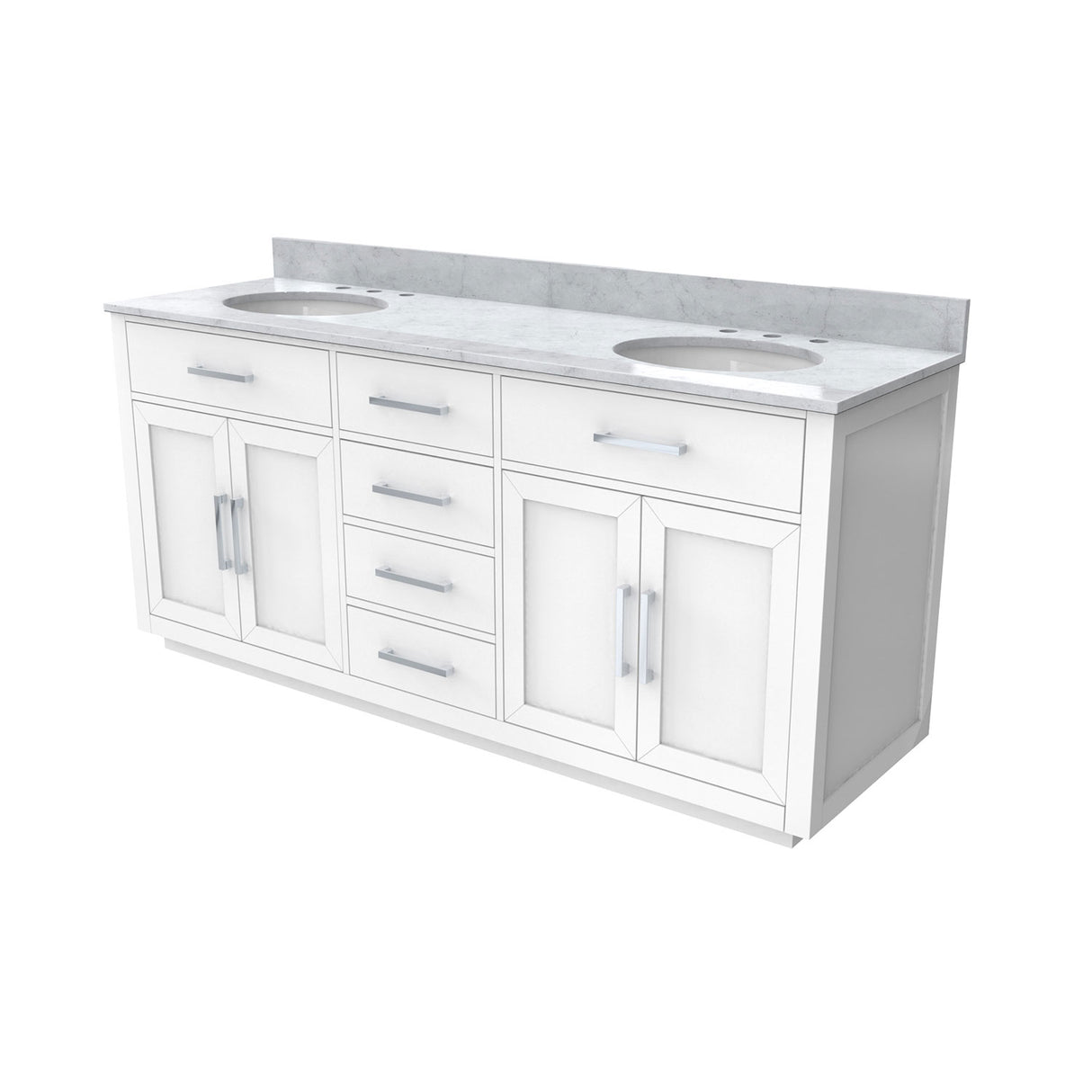 Dexterity 72 Inch Oak Vanity with Oval Undermount Sinks - White