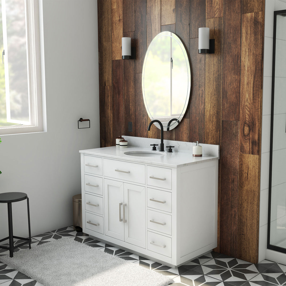 Dexterity 48 Inch Oak Vanity with Oval Undermount Sink - White