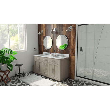 Dexterity 60 Inch Oak Vanity with Oval Undermount Sinks - Gray Oak