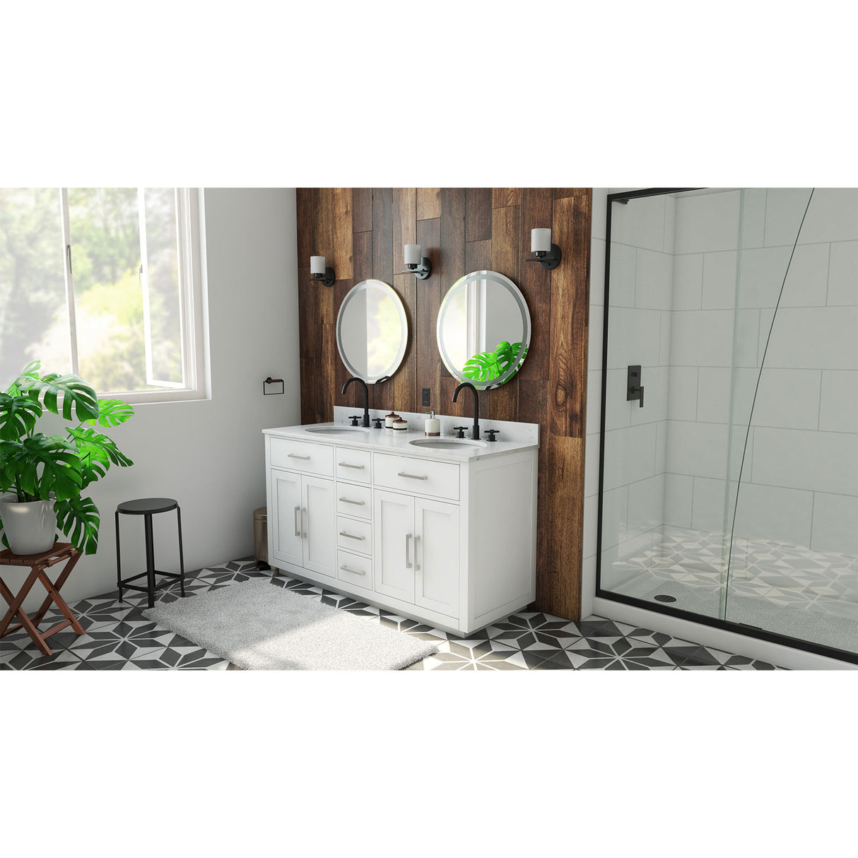 Dexterity 60 Inch Oak Vanity with Oval Undermount Sinks - White