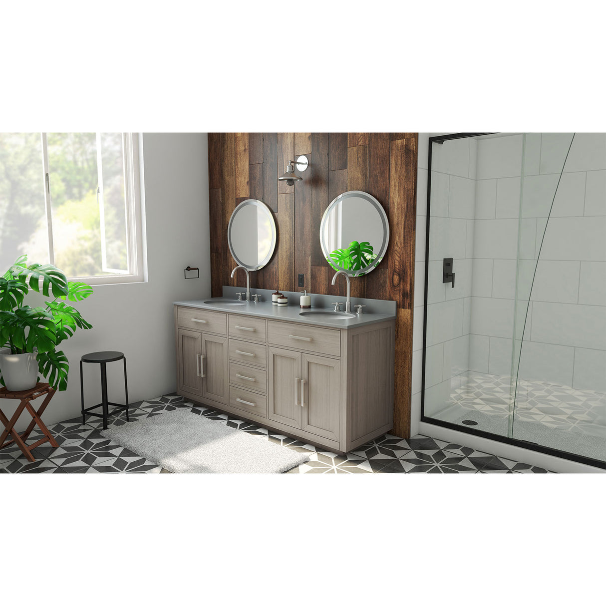 Dexterity 72 Inch Oak Vanity with Oval Undermount Sinks - Gray Oak