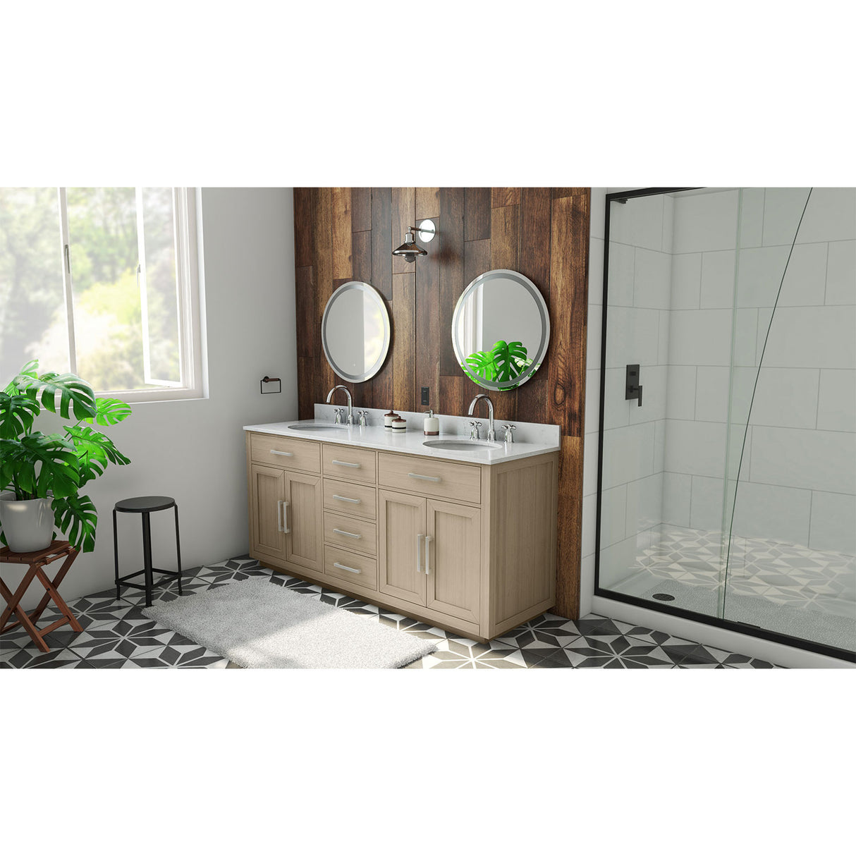 Dexterity 72 Inch Oak Vanity with Oval Undermount Sinks - Light Oak