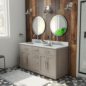 Dexterity 60 Inch Oak Vanity with Rectangular Undermount Sinks - Gray Oak