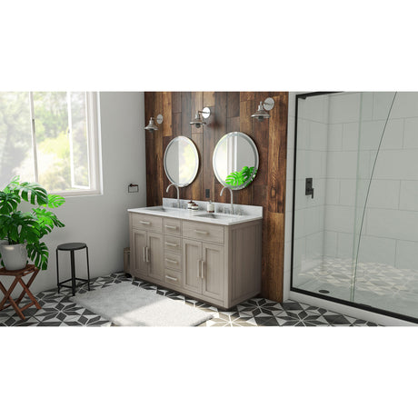 Dexterity 60 Inch Oak Vanity with Rectangular Undermount Sinks - Gray Oak