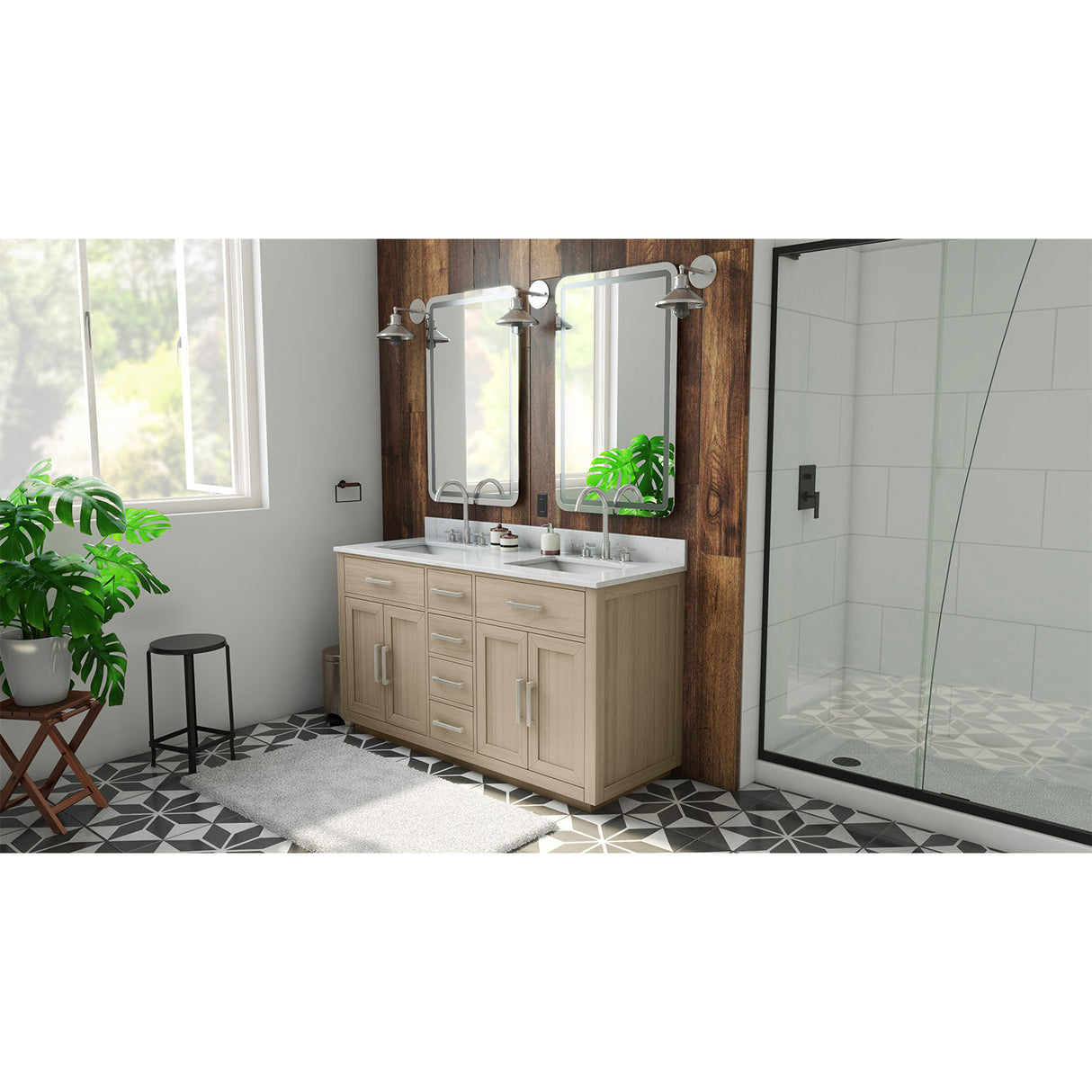 Dexterity 60 Inch Oak Vanity with Rectangular Undermount Sinks - Light Oak