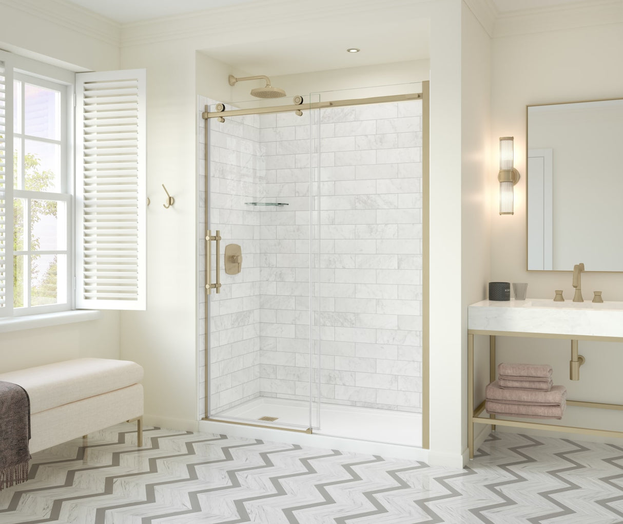 MAAX 137420-900-343-000 Odyssey SC 57-59 ½ x 78in. 8 mm Sliding Shower Door for Alcove Installation with Clear glass in Brushed Gold