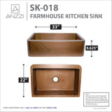 ANZZI SK-018 Cyprus Farmhouse Handmade Copper 33 in. 0-Hole Single Bowl Kitchen Sink in Polished Antique Copper