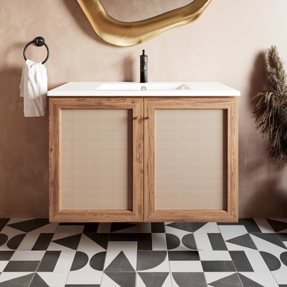 Classe 36" Wall-Mounted Bathroom Vanity in Oak