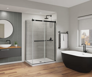 MAAX 136956-810-360-000 Duel Alto 44-47 X 78 in. 8mm Bypass Shower Door for Alcove Installation with GlassShield® glass in Matte Black & Chrome