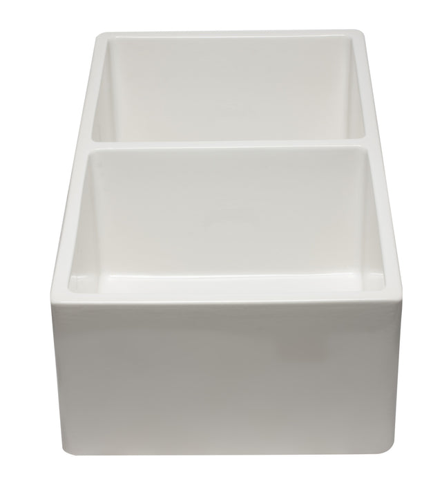 ALFI brand AB3318DB-W 33 inch White Reversible Double Fireclay Farmhouse Kitchen Sink