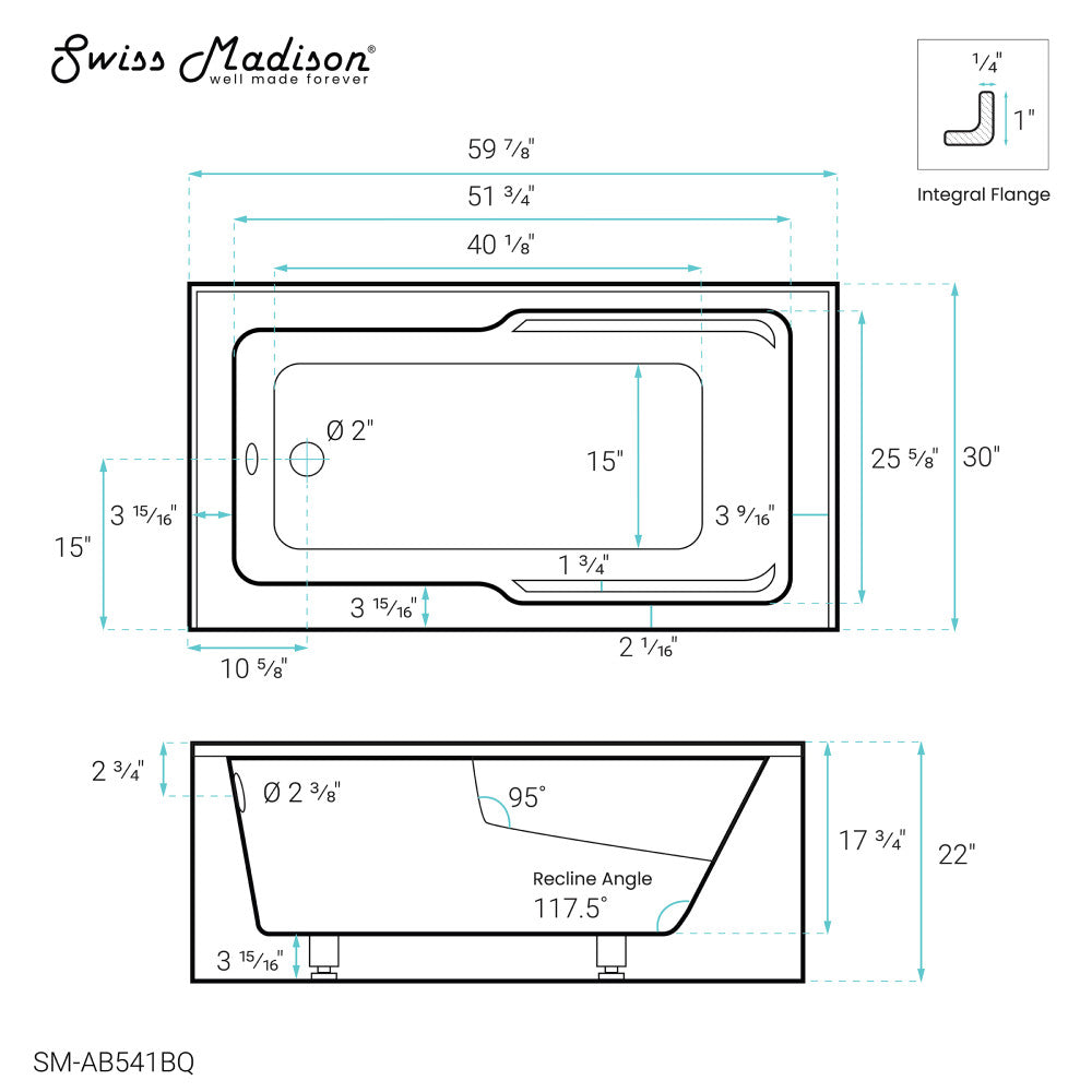 Voltaire 60" X 30" Left-Hand Drain Alcove Bathtub with Apron in Bisque