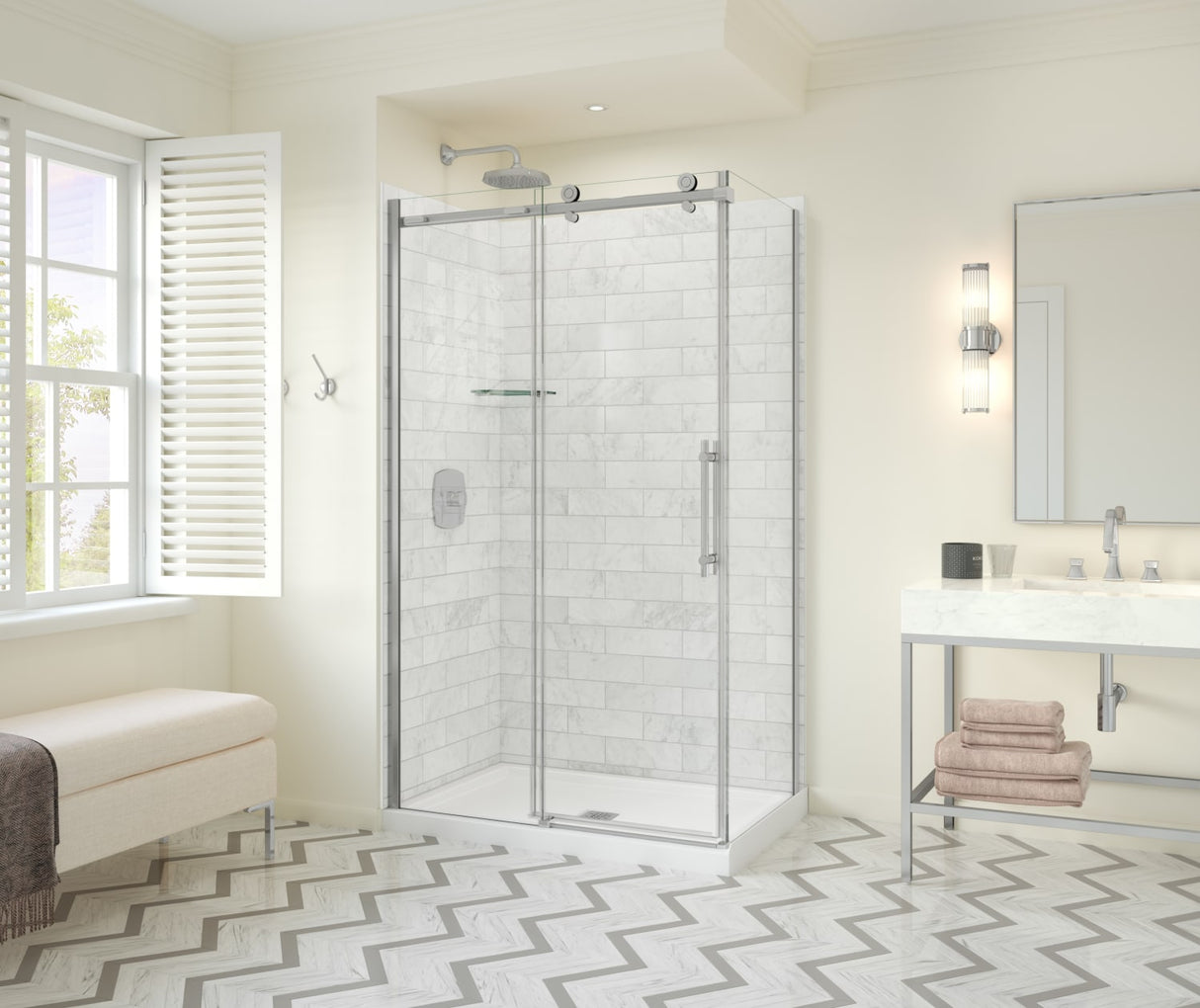 MAAX 107545-900-084-000 Odyssey SC 48" x 32" x 78" 8mm Sliding Shower Door for Corner Installation with Clear glass in Chrome