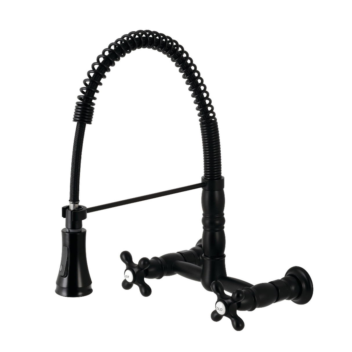 Gourmetier GS1240AX Heritage Two-Handle Wall-Mount Pull-Down Sprayer Kitchen Faucet, Matte Black