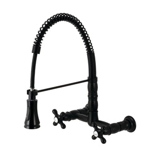 Gourmetier GS1240AX Heritage Two-Handle Wall-Mount Pull-Down Sprayer Kitchen Faucet, Matte Black