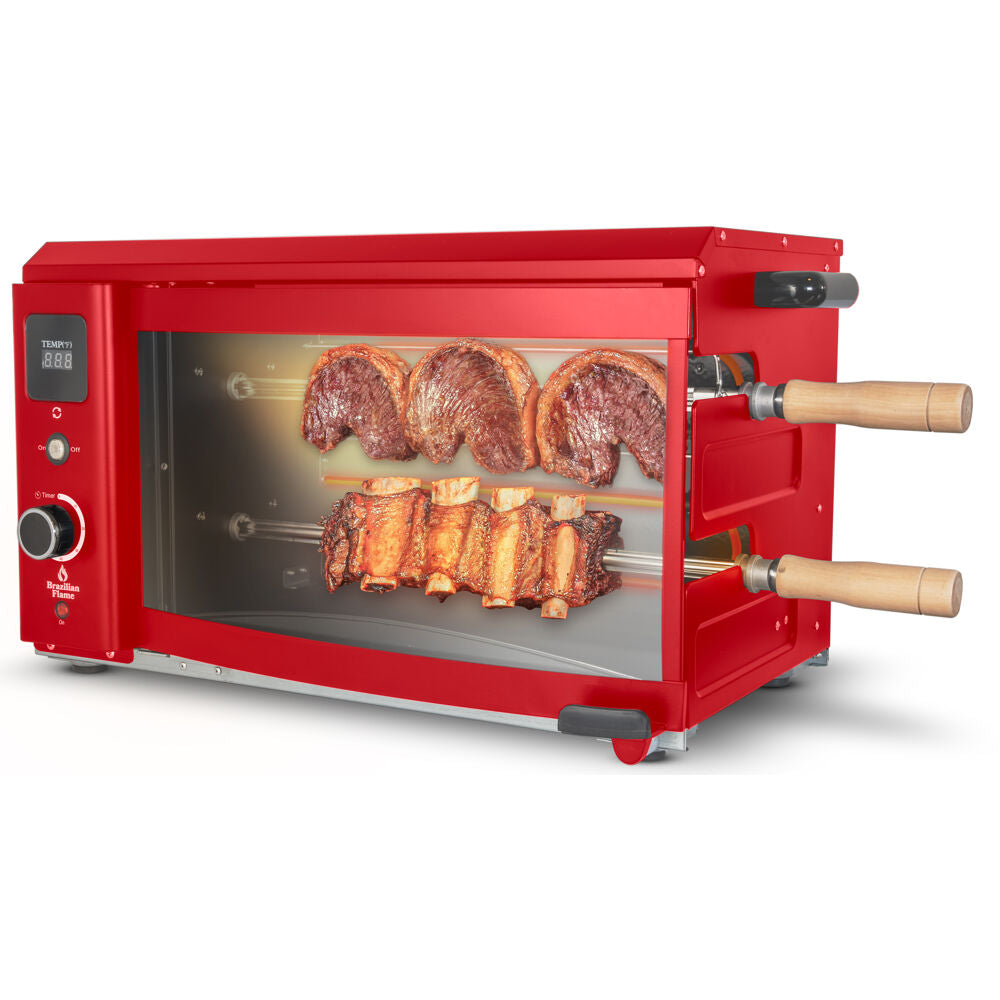 Brazilian Flame BD-02X-RED Electric Rotisserie Brazilian Grill, 2 Skewer Unit