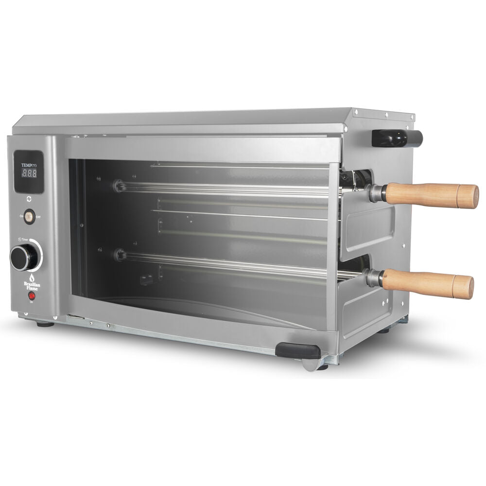 Brazilian Flame BD-02X-SILVER Electric Rotisserie Brazilian Grill, 2 Skewer Unit