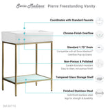 Pierre 24 Single, Freestanding, Open Shelf, Gold Metal Frame Bathroom Vanity