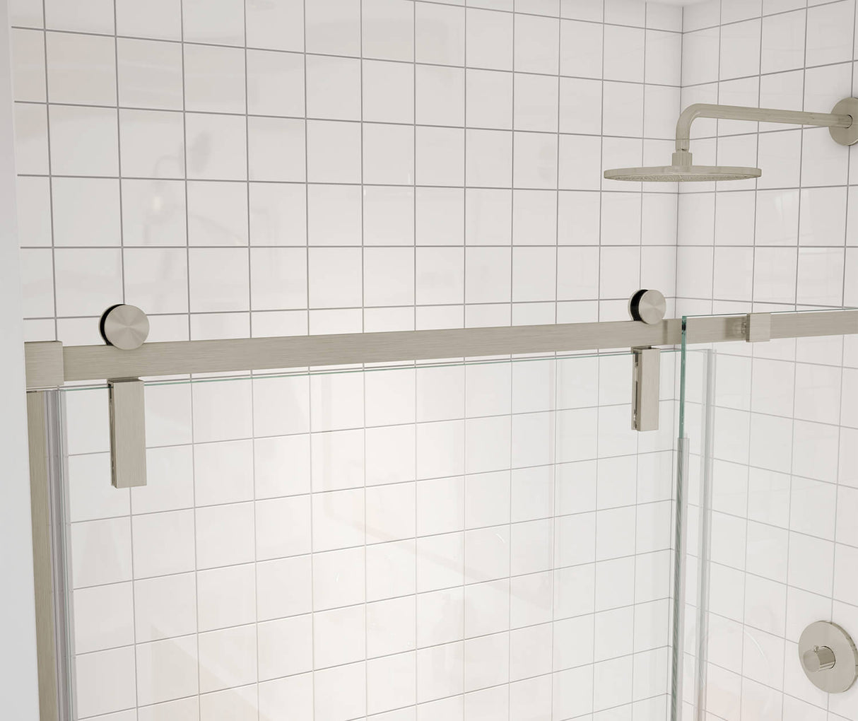 MAAX 137681-900-305-000 Outback 55 ¼ - 58 ½ x 70 ½ in. 8mm Sliding Shower Door for Alcove Installation with Clear glass in Brushed Nickel
