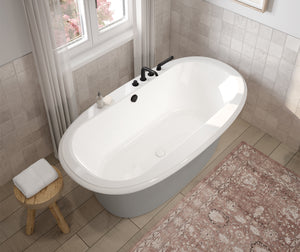 MAAX 105744-000-001-103 Ella Sleek 66 x 36 Acrylic Freestanding Center Drain Bathtub in White with Sterling Silver Skirt
