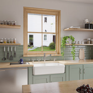 ALFI brand AB512-W White 32" Double Bowl Lip Apron Fireclay Farmhouse Kitchen Sink with 1 3/4" Lip