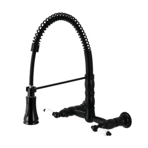 Gourmetier GS1240PL Heritage Two-Handle Wall-Mount Pull-Down Sprayer Kitchen Faucet, Matte Black