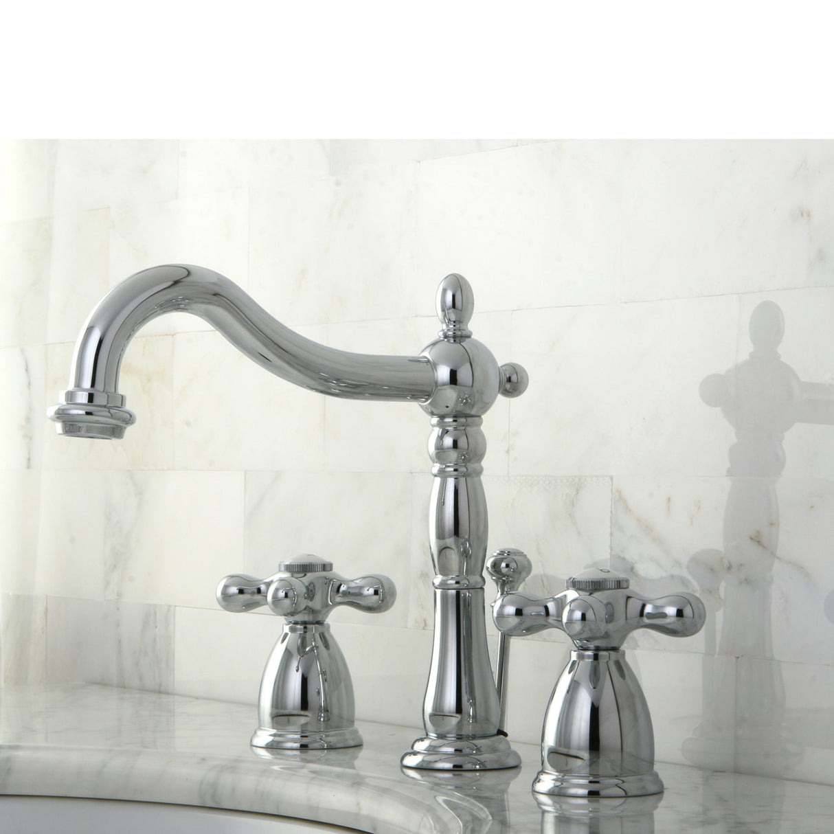 Kingston Brass KB1971AX Heritage Widespread Bathroom Faucet with Plastic Pop-Up, Polished Chrome