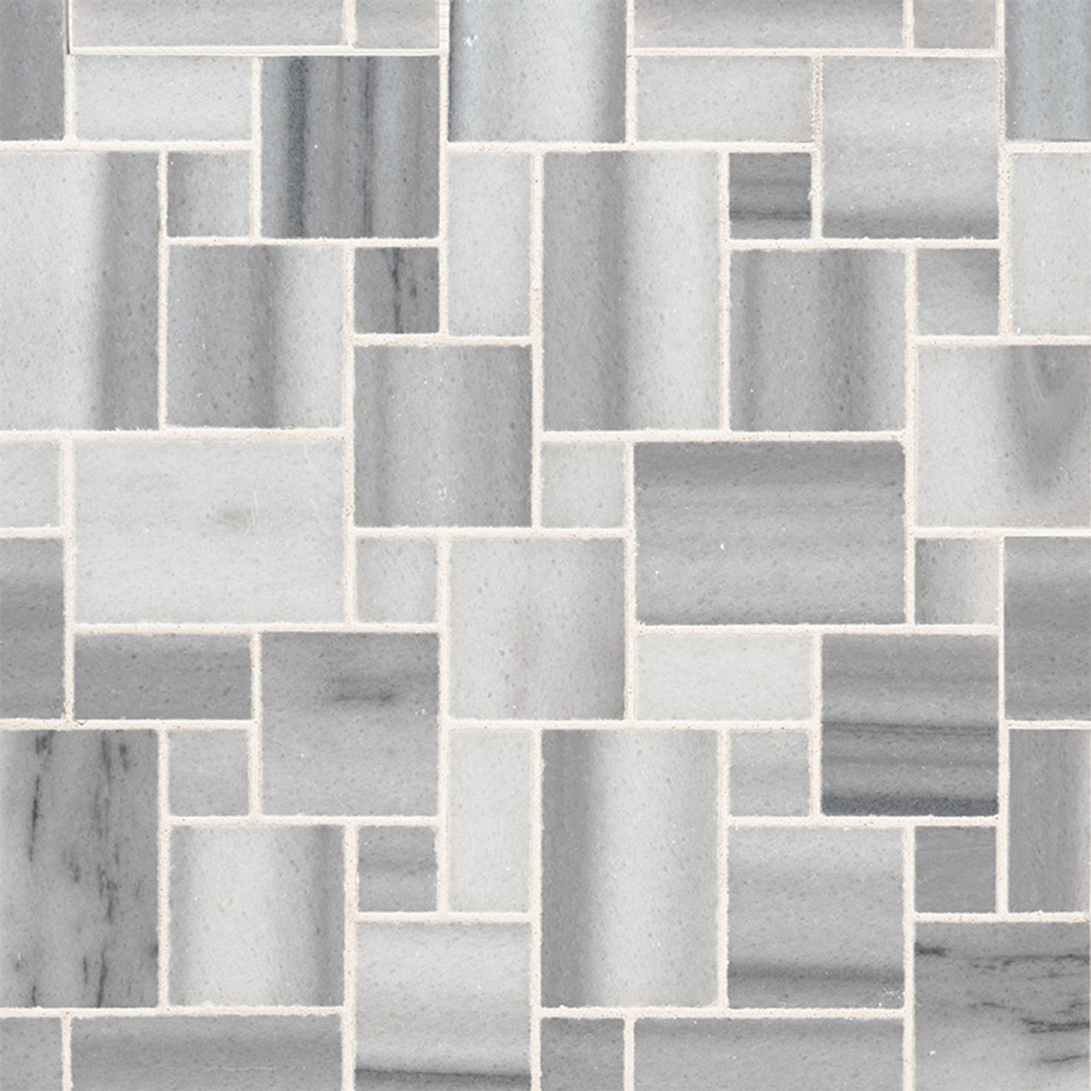 Bergamo magic pattern 12X12 polished marble mesh mounted mosaic tile SMOT-BERGAMO-MP10MM product shot multiple tiles angle view