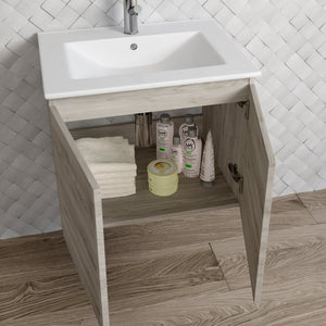 DAX Malibu Engineered Wood and Porcelain Onix Basin with Vanity Cabinet, 24", Pine DAX-MAL012412-ONX