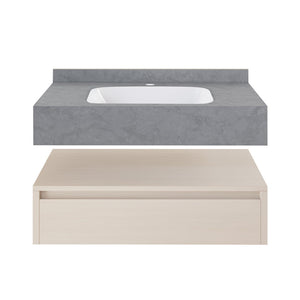 Avancer 36" Wall-Mounted Bathroom Vanity in White Oak with Charcoal Grey Sink Top