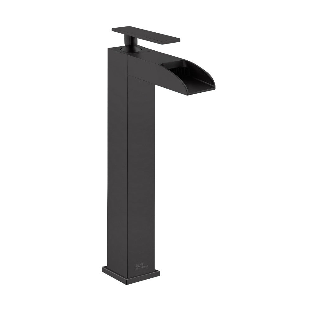 Concorde Single Hole, Single-Handle, High Arc Waterfall, Bathroom Faucet in Matte Black