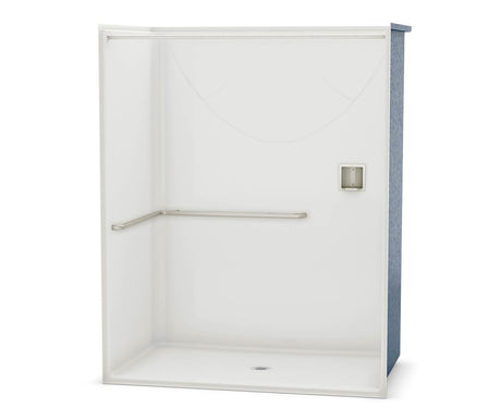Aker OPS-6036 AcrylX Alcove Center Drain One-Piece Shower in Sterling Silver - ADA L-Bar