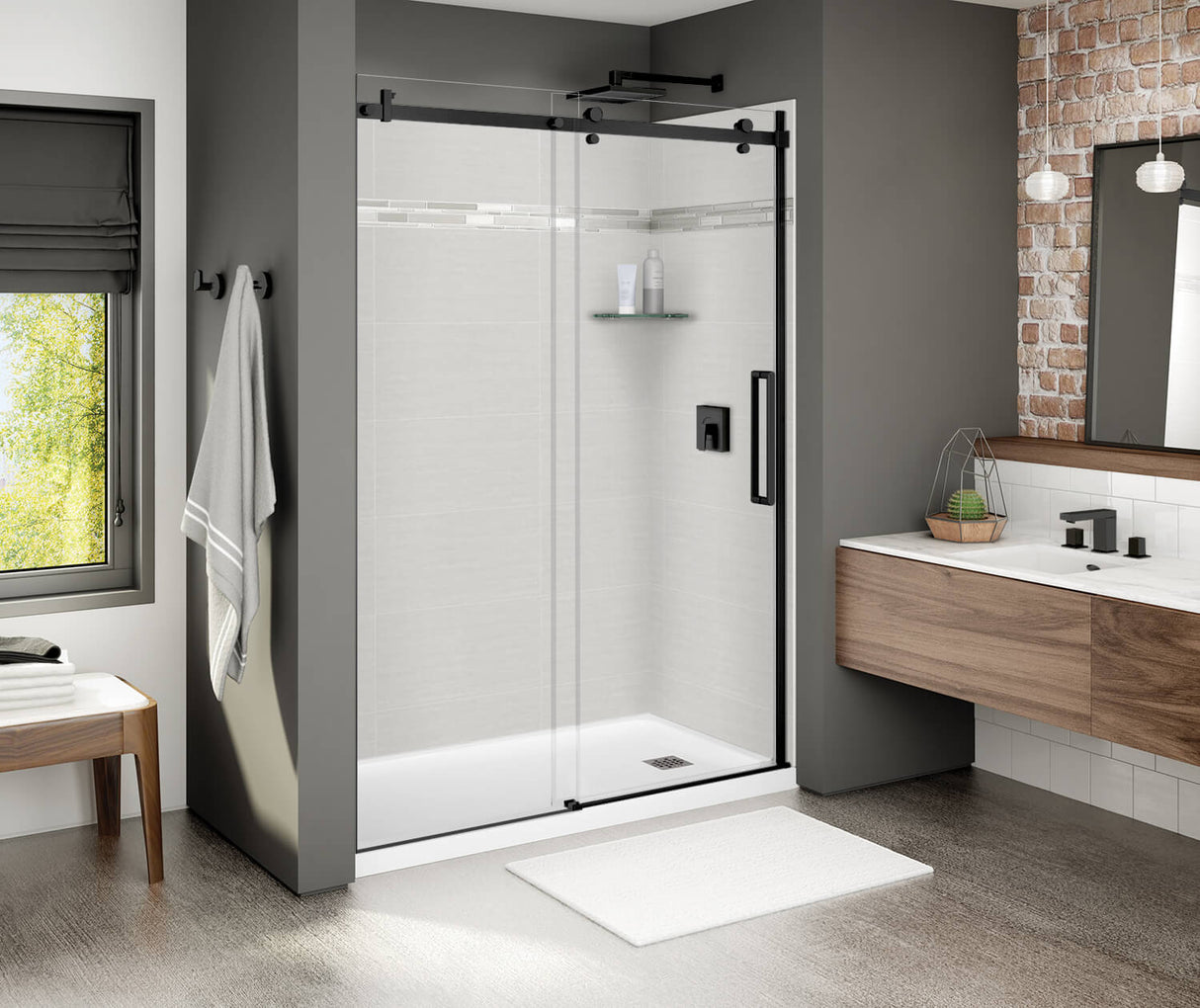 MAAX 138997-900-340-000 Halo 56 ½-59 x 78 ¾ in. 8mm Sliding Shower Door for Alcove Installation with Clear glass in Matte Black