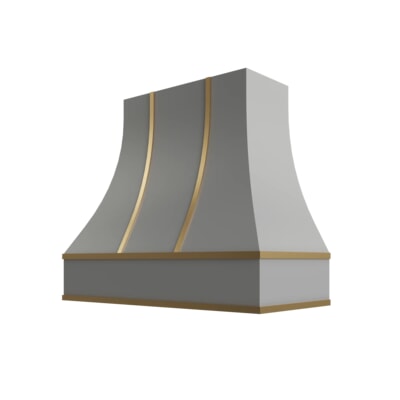 Brooklyn Gray Curved Hood with Brass Strapping - 36" W x 48" H