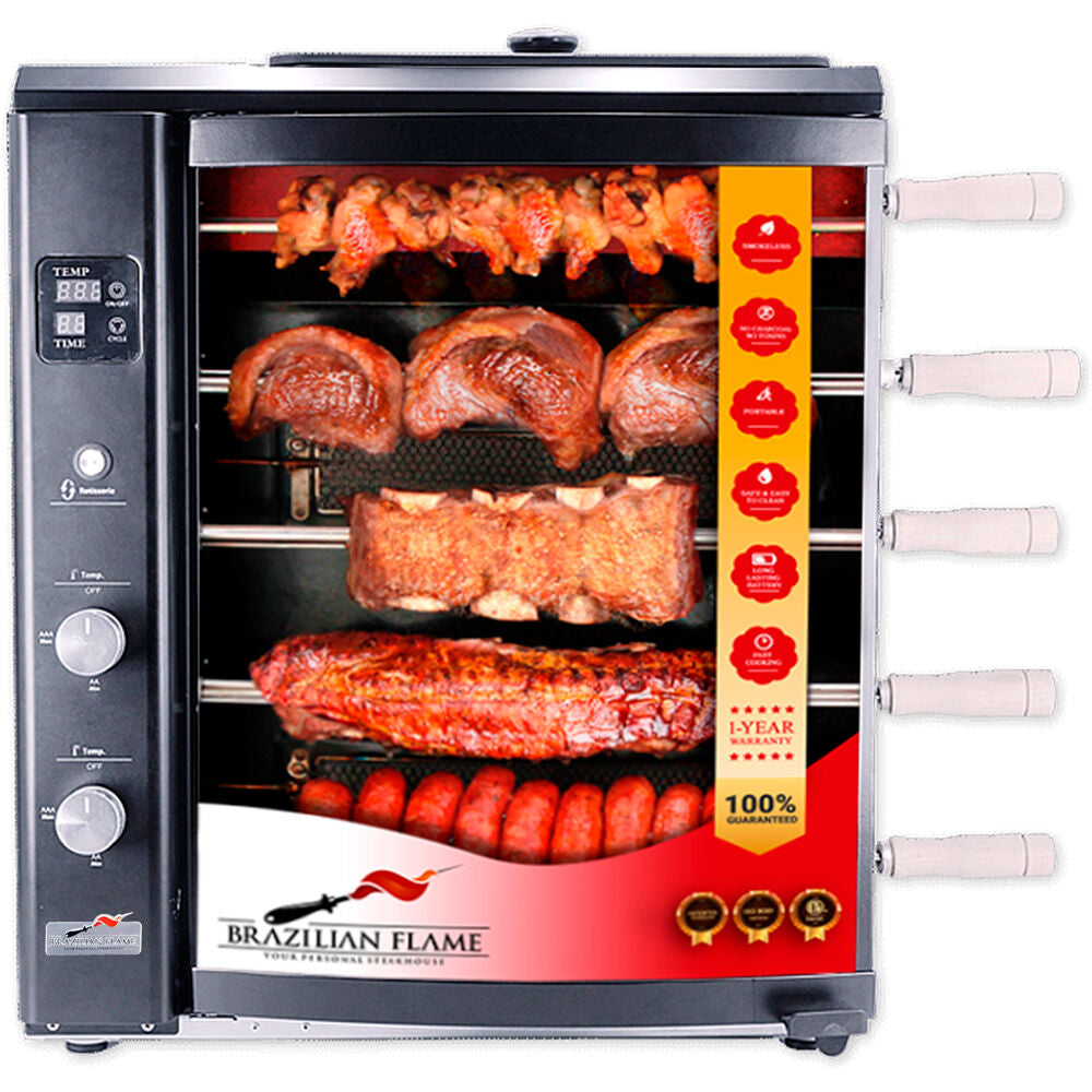 Brazilian Flame BG-05LXK-BLACK Gas Rotisserie Brazilian Grill, 5 Skewer Unit, Upper Tray INCLUDED