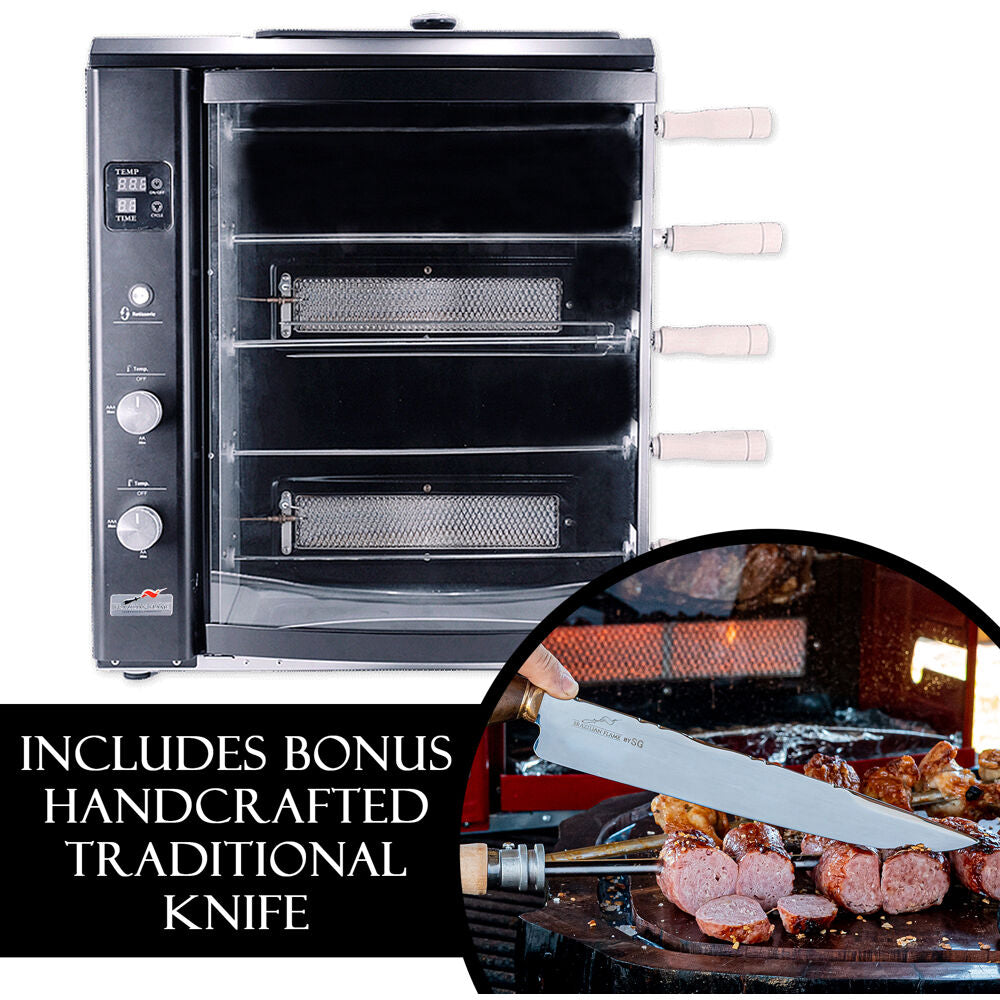 Brazilian Flame BG-05LXK-BLK-2-KIT Gas Rotisserie Brazilian Grill, 5 Skewer Unit, Upper Tray INCLUDED