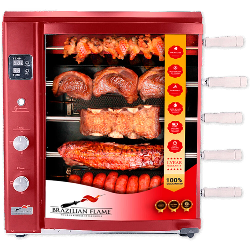 Brazilian Flame BG-05LX-RED Gas Rotisserie Brazilian Grill, 5 Skewer Unit, No Upper Tray