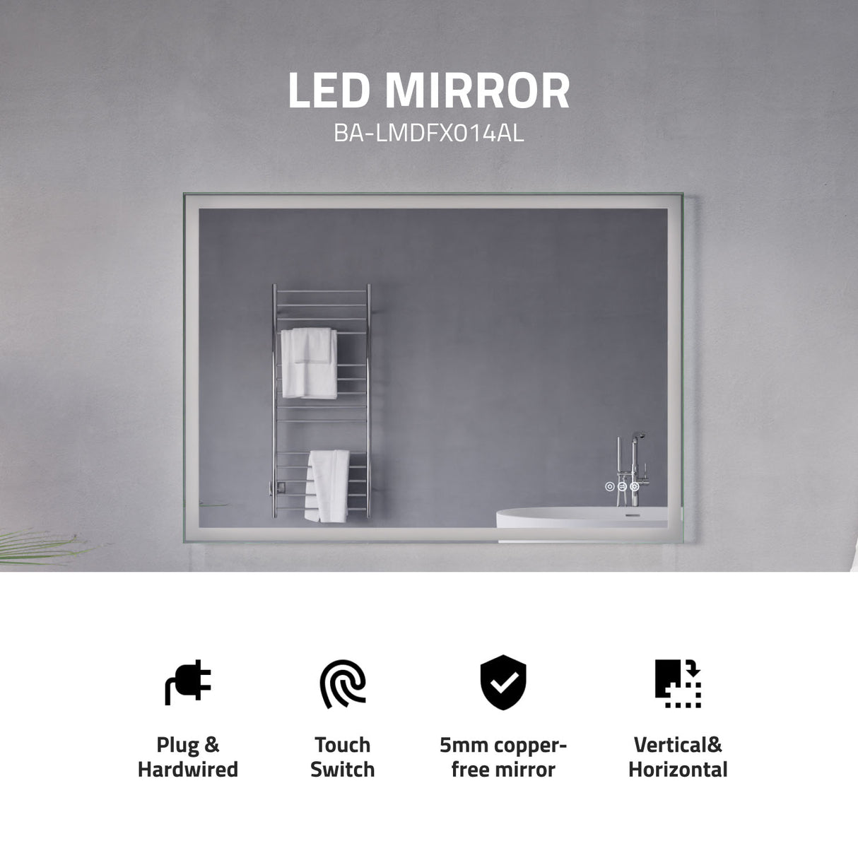 ANZZI BA-LMDFX014AL 27-in. x 39-in. LED Front/Back Lighting Bathroom Mirror with Defogger