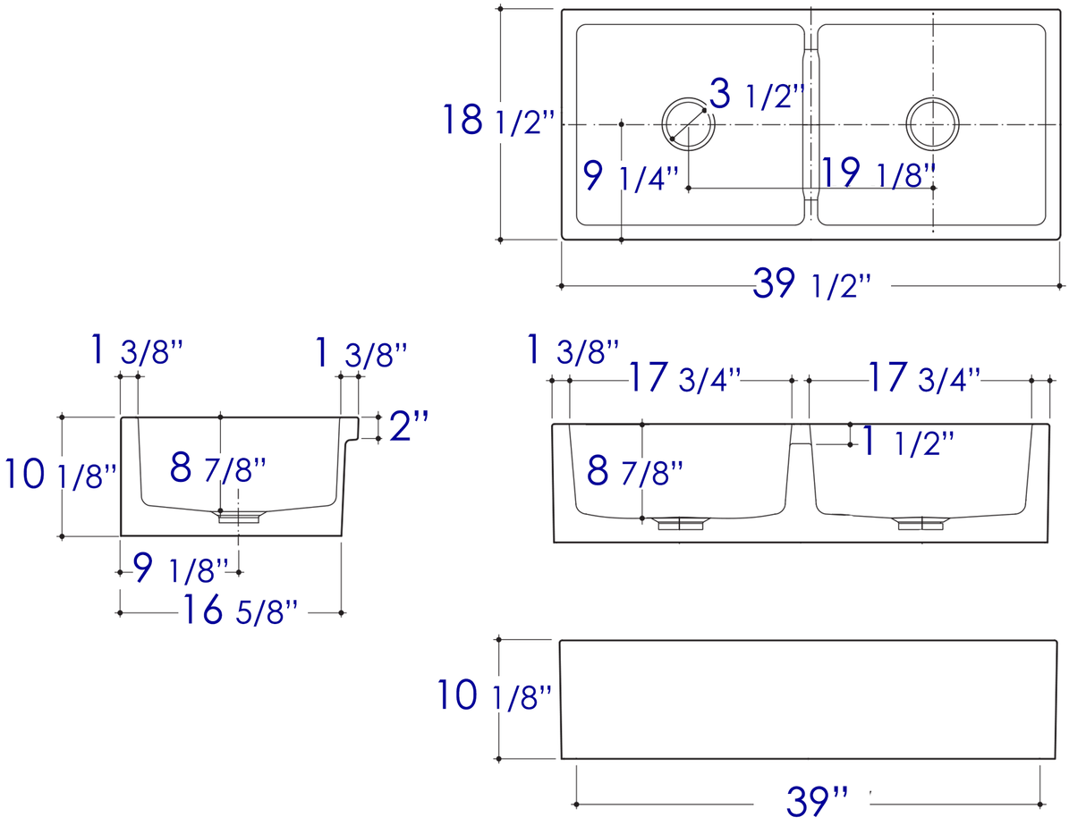 ALFI brand AB3918DB-W 39" White Smooth Apron Thick Wall Fireclay Double Bowl Farm Sink