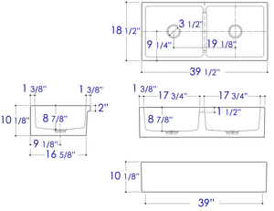 ALFI brand AB3918DB-B 39" Biscuit Smooth Apron Thick Wall Fireclay Double Bowl Farm Sink