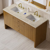 Hudson 60" Double Vanity, Honey Oak w/ 3 CM Tajnar Eclos Top w/FreePower Wireless Charger