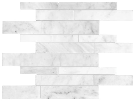 Anatolia Tile Bianco Venatino Random Strip Polished Marble Stone Mosaics. 1 Sheet = 1 Sq. Ft. 5001-0029-0 (76-262) Bianco Venatino Random Strip Polished - premium natural stone mosaic tile from Anatolia Tile, available at PoshHaus showroom in Keene, NH