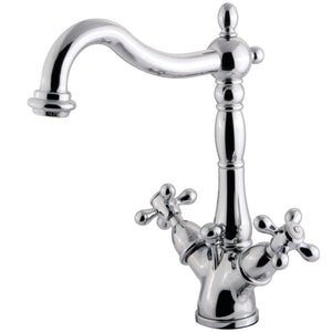 Kingston Brass KS1431AX Heritage Two-Handle Bathroom Faucet with Brass Pop-Up and Cover Plate, Polished Chrome
