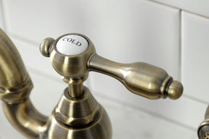 Kingston Brass KS7793TALBS Tudor Bridge Kitchen Faucet with Brass Sprayer, Antique Brass