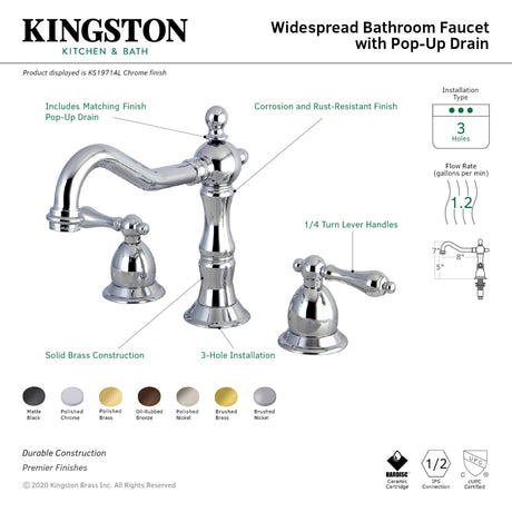 Kingston Brass KS1972AL 8 in. Widespread Bathroom Faucet, Polished Brass