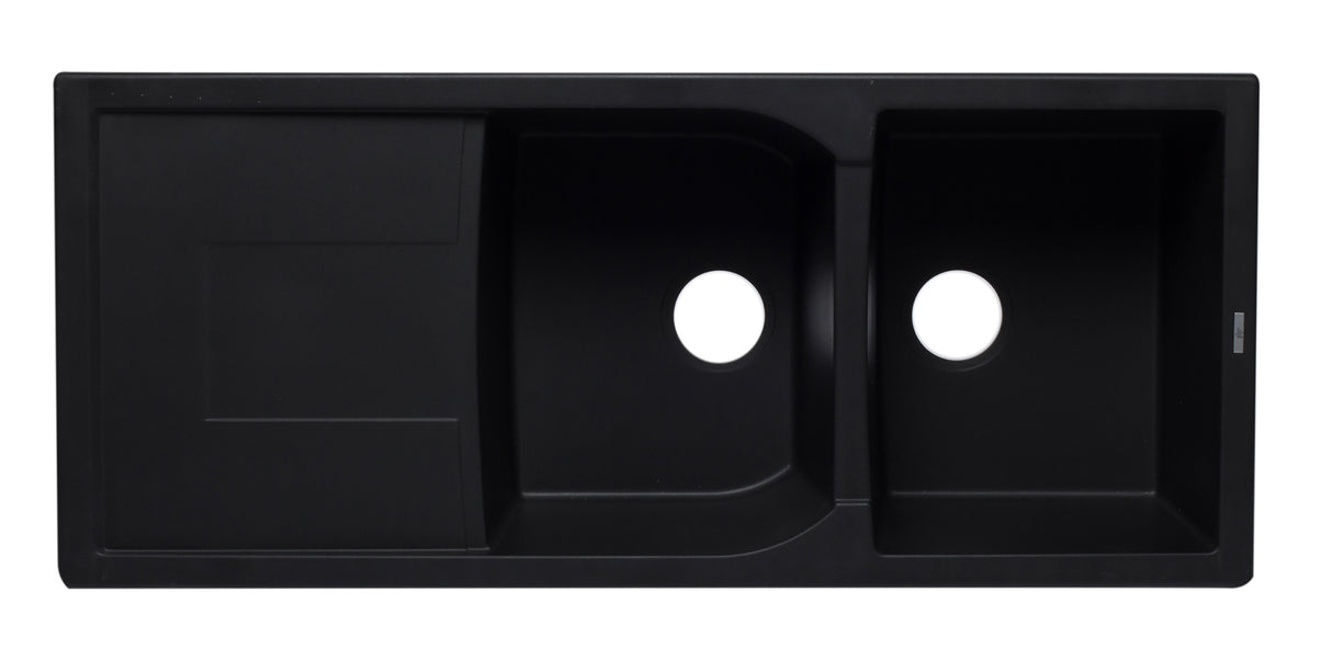 ALFI brand AB4620DI-BLA Black 46" Double Bowl Granite Composite Kitchen Sink with Drainboard