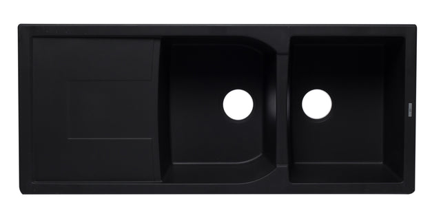 ALFI brand AB4620DI-BLA Black 46" Double Bowl Granite Composite Kitchen Sink with Drainboard