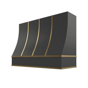 Black Sloped Hood with Brass Strapping - 48" W x 36" H